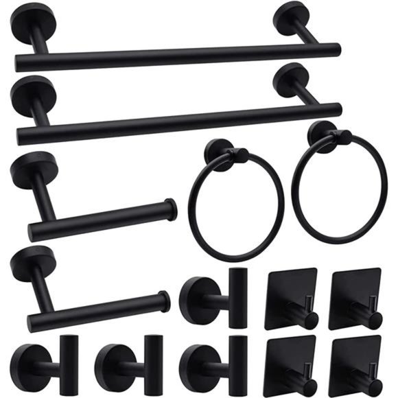 14-Pieces Matte Black Bathroom Accessories Set,Stainless Steel Bathroom Hardware - Picture 1 of 6
